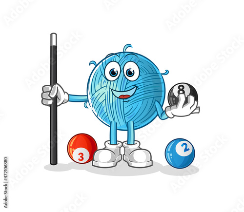 yarn ball plays billiard character. cartoon mascot vector
