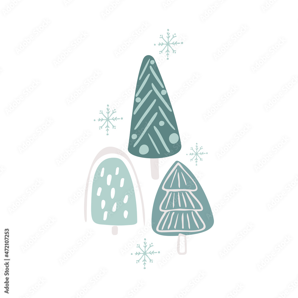 Boho winter holidays elements in hand drawn style. Christmas vector decoration. Scandinavian Christmas landscape, christmas trees and snow in retro colors. Greeting cards, posters, invitation Boho winter holidays elements in hand drawn style. Christmas vector decoration. Scandinavian Christmas landscape, christmas trees and snow in retro colors. Greeting cards, posters, invitation