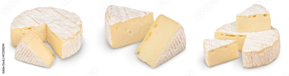 Camembert cheese isolated on white background with clipping path and full depth of field, Set or collection
