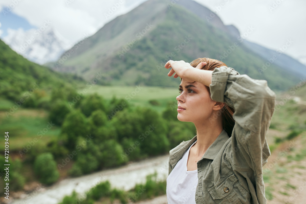 woman hiker mountains travel landscape adventure nature