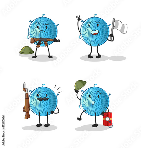 yarn ball troops character. cartoon mascot vector