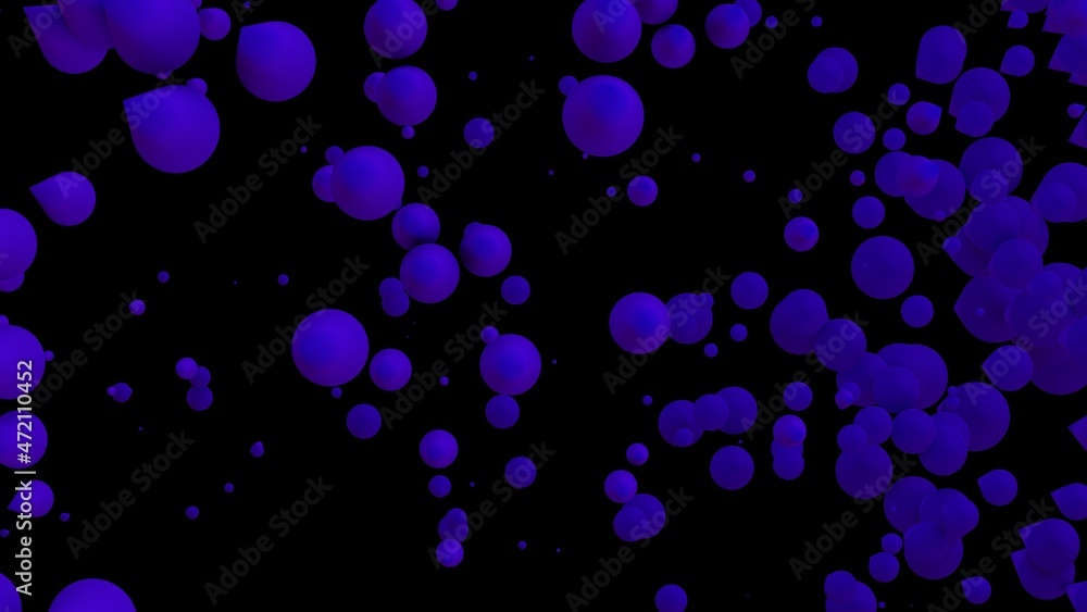 3d abstract polygonal background with purple spheres. Geometric shapes in dynamic illustration for banner, cover, marketing, tech company. 3d render