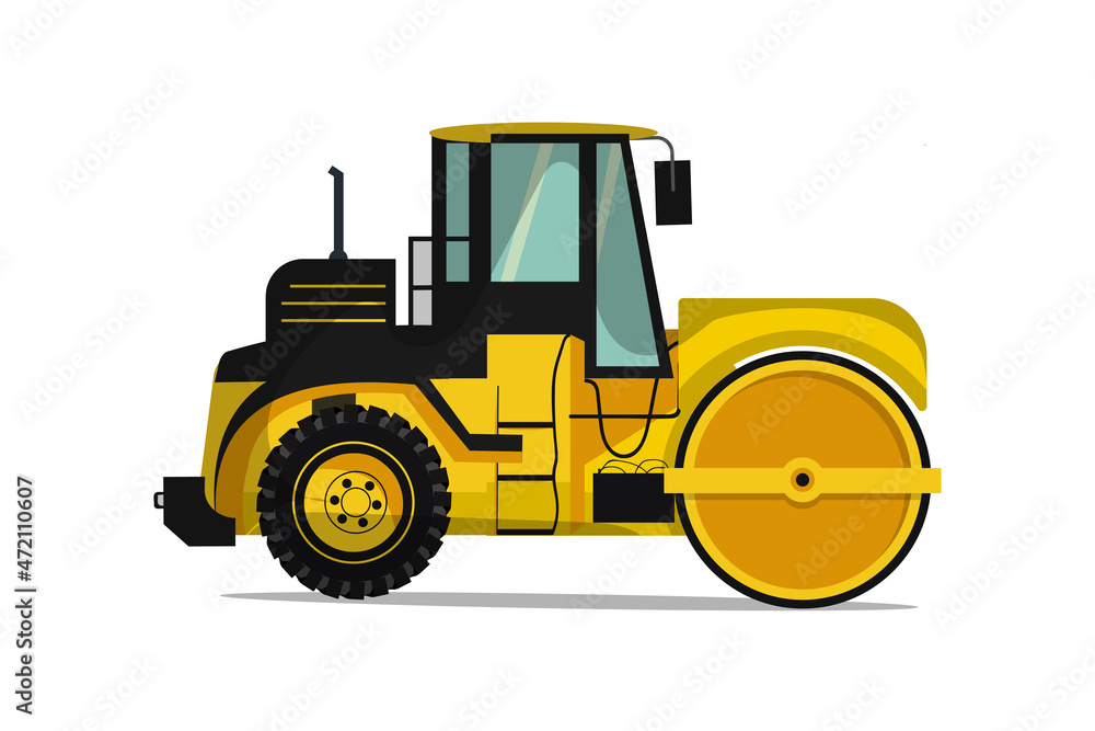 Vibrocompactor heavy machinery truck in yellow color