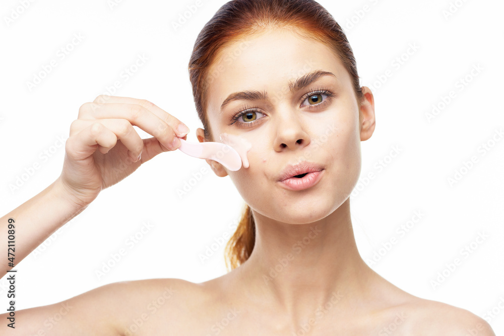cheerful woman bare shoulders clean skin facials cheerful woman bare shoulders clean skin facials