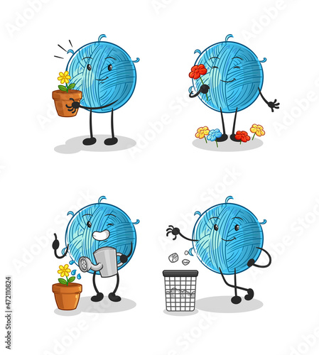 yarn ball save the earth group. cartoon mascot