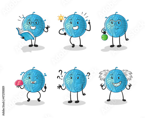 yarn ball thinking group character. cartoon mascot vector