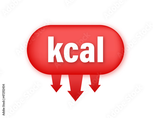 Kilocalorie emblem, kcal reduction. Zero calories diet program packaging. Vector stock illustration.