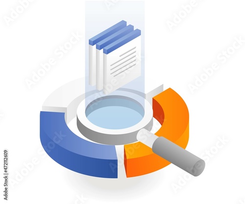 Data search analysis in isometric illustration
