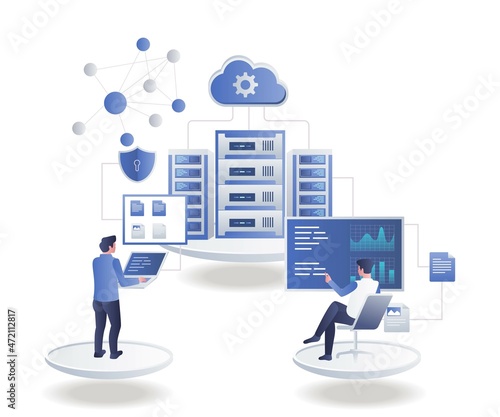 Analyst data cloud server in isometric illustration