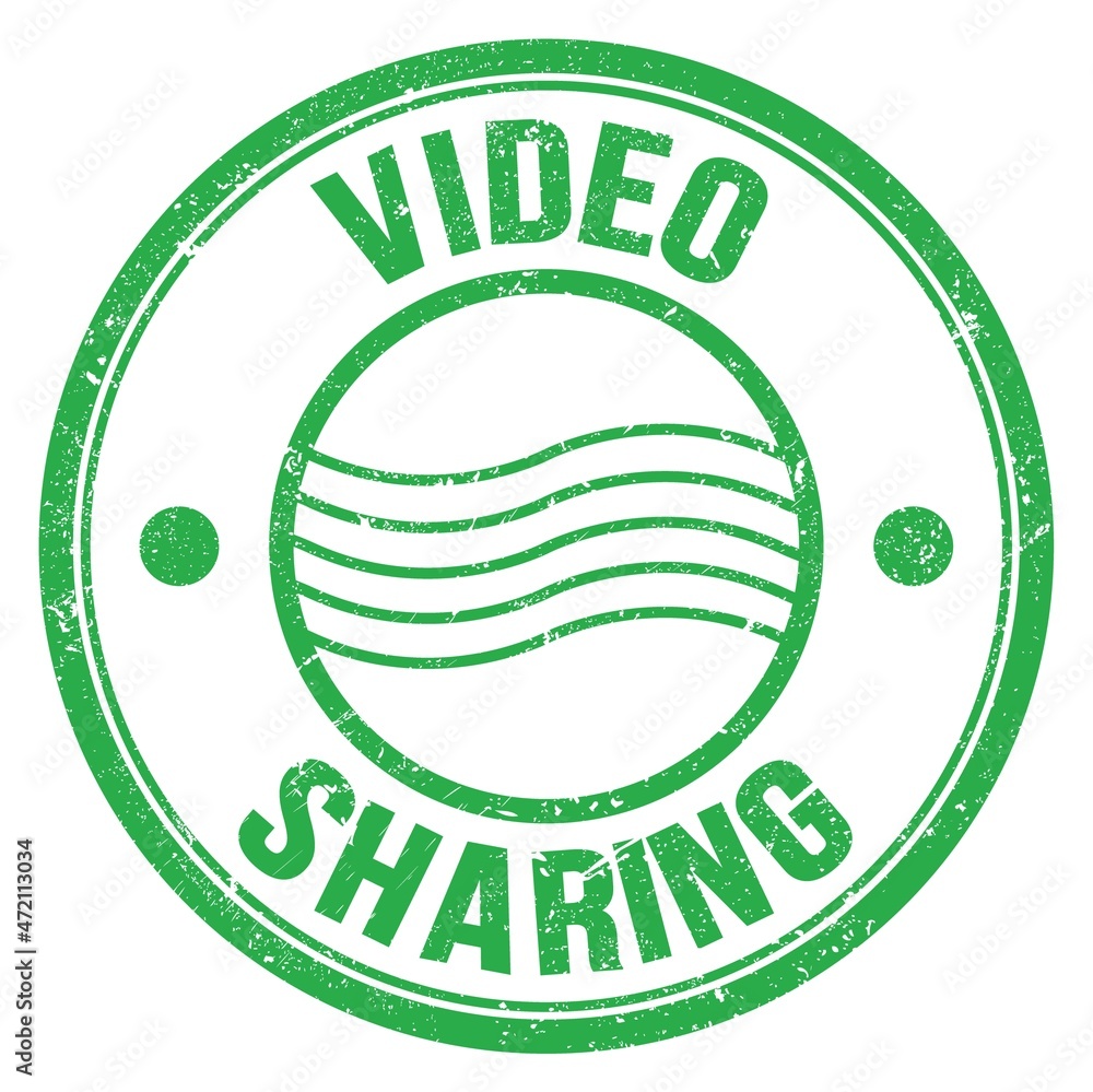 VIDEO SHARING text on green round postal stamp sign VIDEO SHARING text on green round postal stamp sign