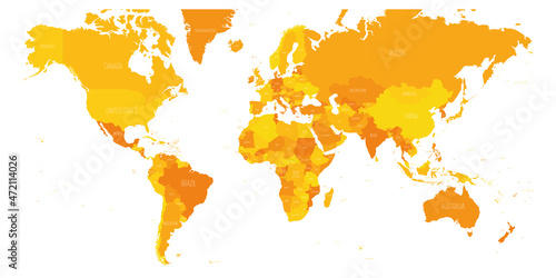Orange political map of World.