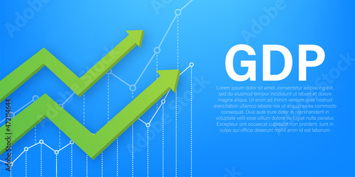 Growth GDP. Gross domestic product. Government budget. Increment in annual financial budget. Vector stock illustration.