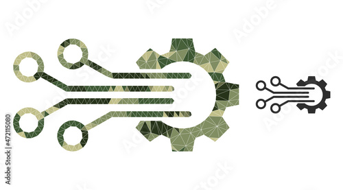 Camouflage triangulated collage mechanic sensor icon. Lowpoly mechanic sensor icon is designed from randomized camouflage colored triangles.