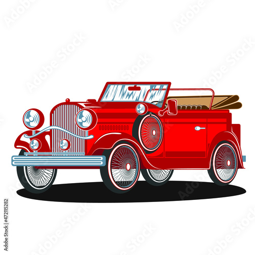 Old car model without roof classic red retro style in vector on white background