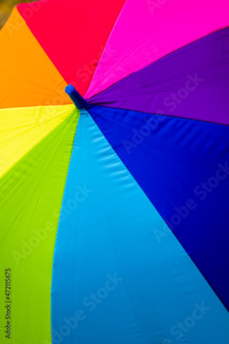 Colorful close up abstract of rainbow umbrella background