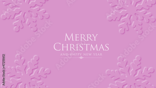Pink christmas card with snowflake composition.