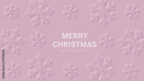 Pink christmas card with snowflake composition.