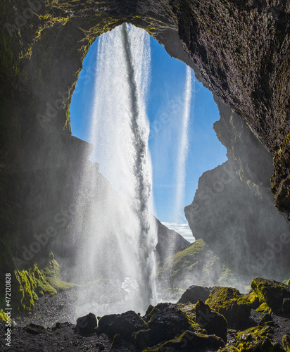 Picturesque waterfall Kvernufoss autumn view, southwest Iceland. photo