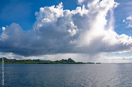 View of Babeldaob island from west side of ocean, Palau, Pacific