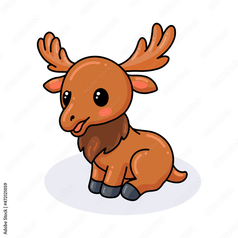 Fototapeta premium Cute little moose cartoon sitting