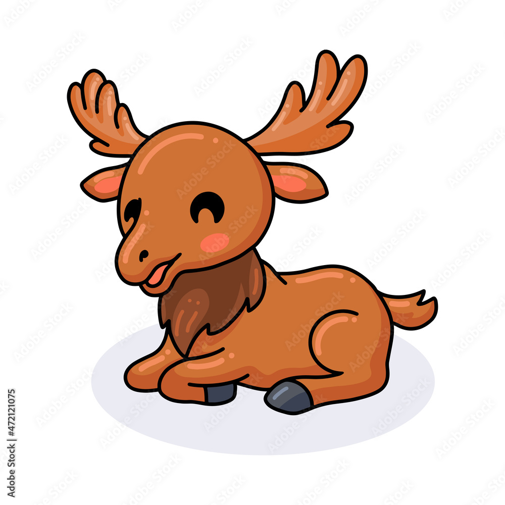 Fototapeta premium Cute little moose cartoon lying down