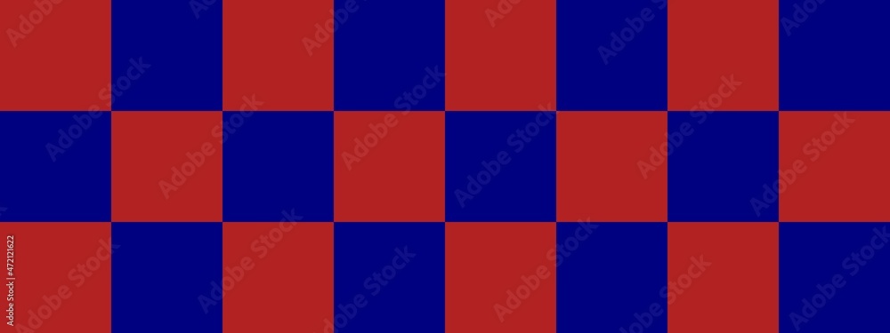 Checkerboard banner. Navy and Firebrick colors of checkerboard. Big squares, big cells. Chessboard, checkerboard texture. Squares pattern. Background.
