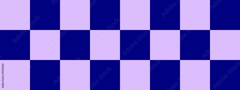 Checkerboard banner. Navy and Lavender colors of checkerboard. Big squares, big cells. Chessboard, checkerboard texture. Squares pattern. Background. Checkerboard banner. Navy and Lavender colors of checkerboard. Big squares, big cells. Chessboard, checkerboard texture. Squares pattern. Background.