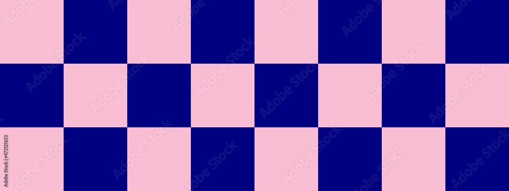 Checkerboard banner. Navy and Pink colors of checkerboard. Big squares, big cells. Chessboard, checkerboard texture. Squares pattern. Background. Checkerboard banner. Navy and Pink colors of checkerboard. Big squares, big cells. Chessboard, checkerboard texture. Squares pattern. Background.
