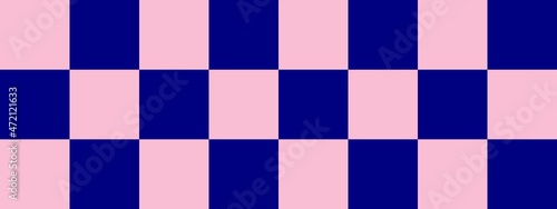 Checkerboard banner. Navy and Pink colors of checkerboard. Big squares, big cells. Chessboard, checkerboard texture. Squares pattern. Background.