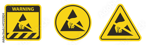 Caution Electrostatic Sensitive Device (ESD) Symbol Sign On White Background photo