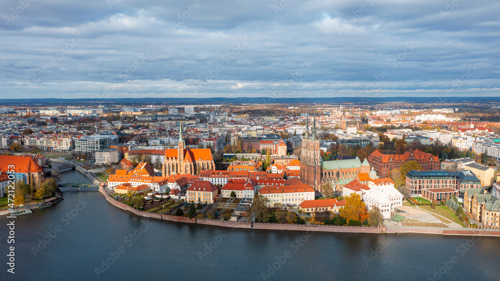 Panorama from the height of the market square in Wroclaw, Poland, on a summer day