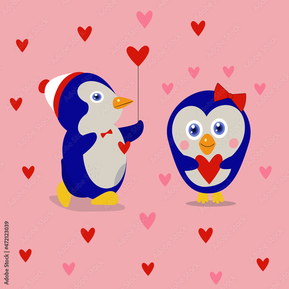 a pair of penguins in love