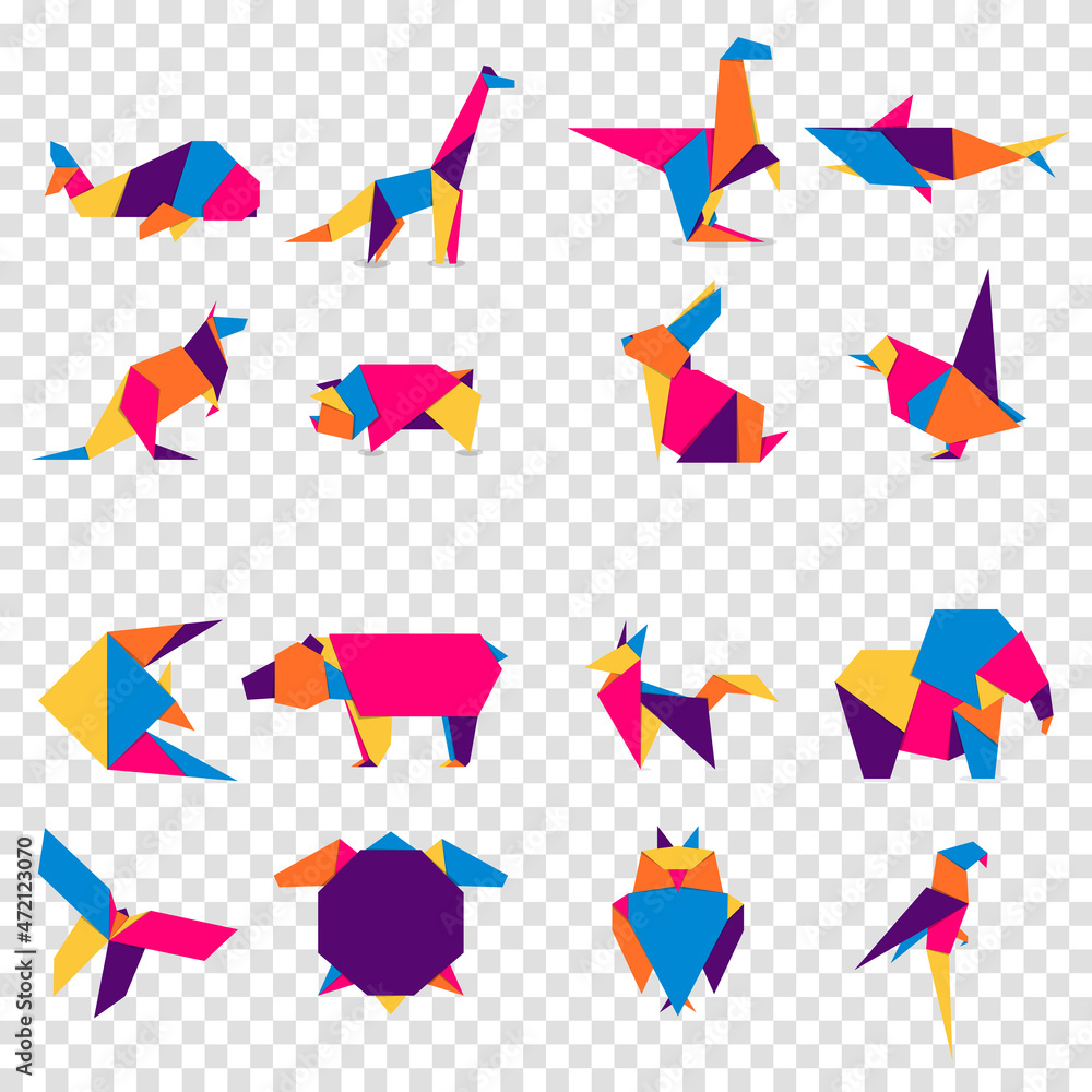 Obraz premium Set animals origami. Abstract colorful vibrant animals logo design. Animal origami. Vector illustration