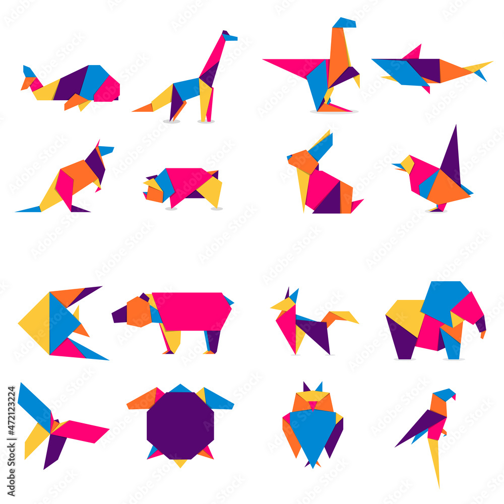 Set animals origami. Abstract colorful vibrant animals logo design. Animal  origami. Vector illustration Stock Vector | Adobe Stock