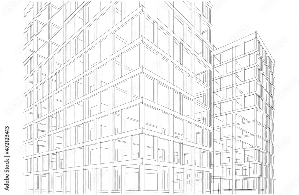 Architecture digital sketch drawing 3d illustration Architecture digital sketch drawing 3d illustration