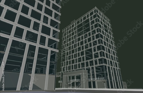 Wallpaper Mural Architecture digital sketch drawing 3d illustration Torontodigital.ca