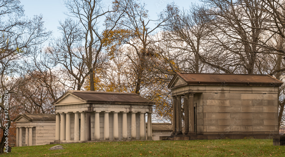 Mausoleums in the Homewood Cemetery in Pittsburgh, Pennsylvania, USA on a late fall day Mausoleums in the Homewood Cemetery in Pittsburgh, Pennsylvania, USA on a late fall day