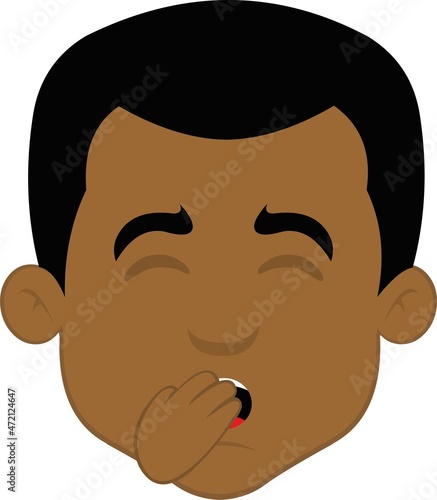 Vector illustration of a cartoon man's face, yawning with his hand over his mouth