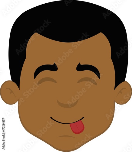 Vector illustration of a cartoon man's face, with his eyes closed and his tongue sticking out, in the concept of how delicious!