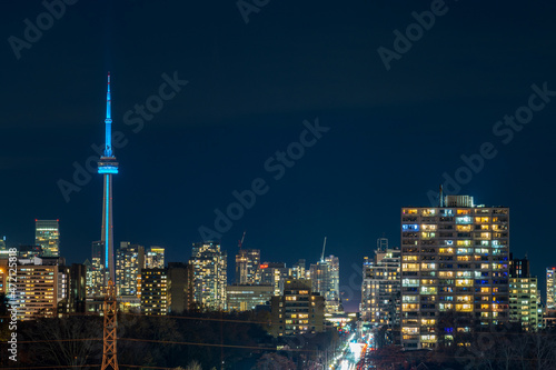 Toronto downtown night skyline. Concept of city life.