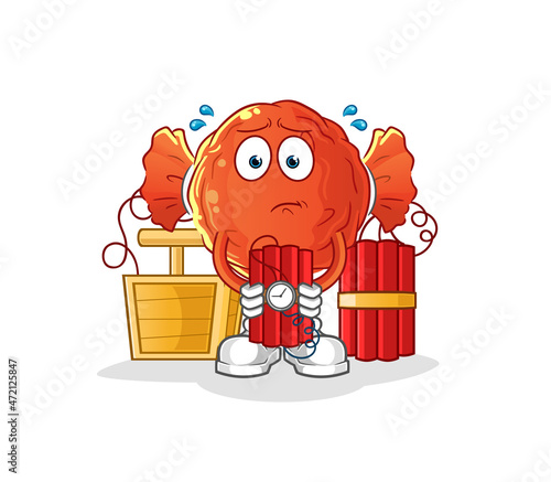 wrapped candy holding dynamite character. cartoon mascot vector