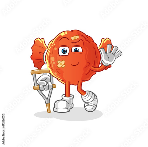 wrapped candy sick with limping stick. cartoon mascot vector