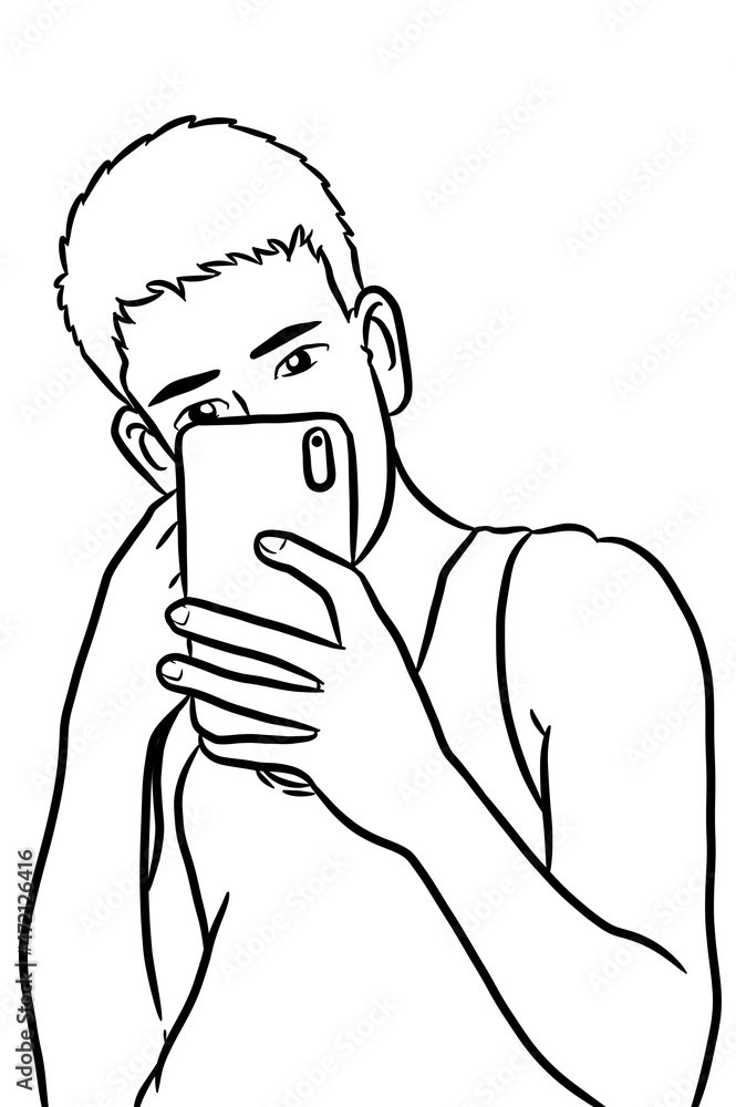 Fototapeta premium black and white of cute man for coloring