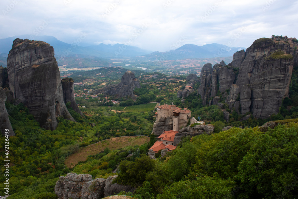 Great view of the ancient monasteries and the impressive and picturesque valley of Meteora, Greece Great view of the ancient monasteries and the impressive and picturesque valley of Meteora, Greece