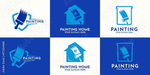 paint brush house combination logo for paint business inspiration logo