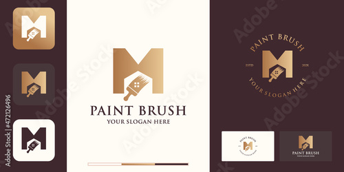 paint brush house combination logo for paint business inspiration logo