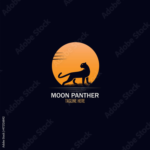 exotic full moon and panther logo design on black background