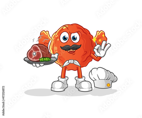 wrapped candy chef with meat mascot. cartoon vector