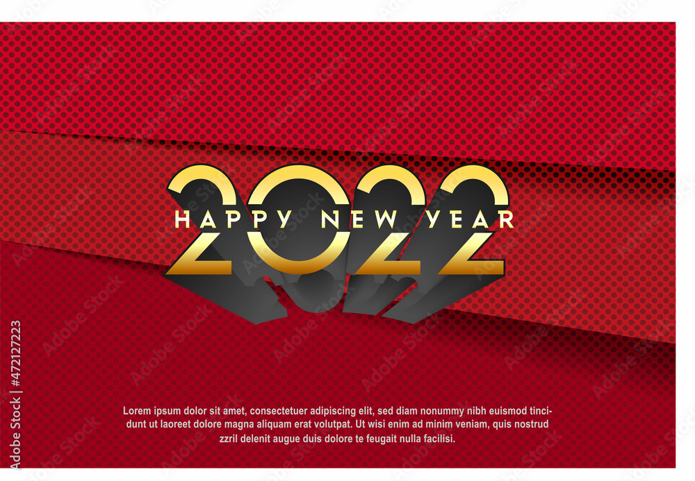 Obraz premium Happy new year 2022 with golden metallic luxury numbers 2022 on red background