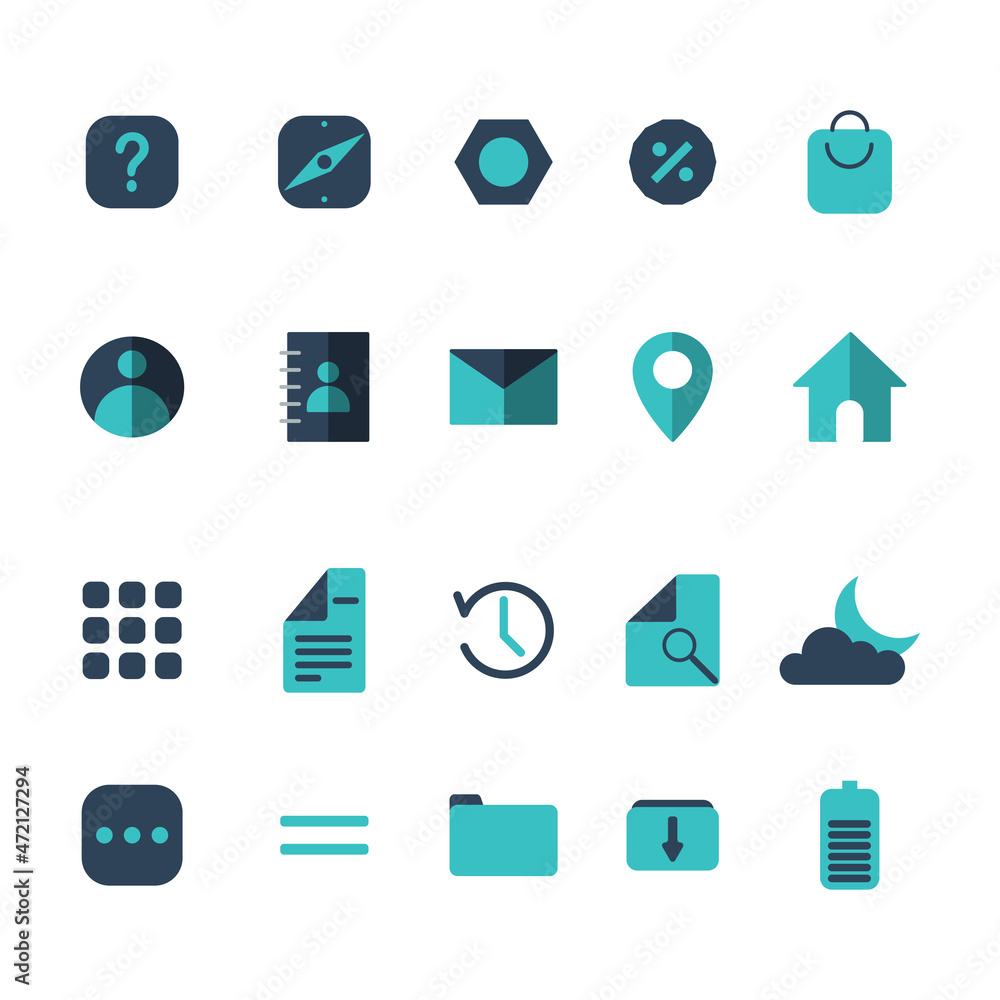set of blue flat universal Icons For Web and Mobile set on white background set of blue flat universal Icons For Web and Mobile set on white background